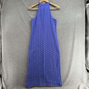 A New Day Dress XS Women's Blue Halter Fitted Crochet Sheathe Side Slits